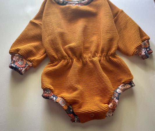 3-6m Pumpkin Spice Sweater Romper with Cinched Waist
